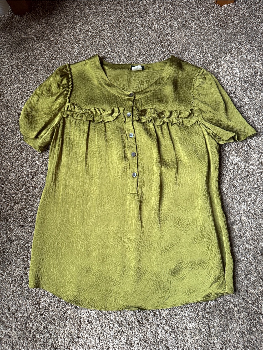 J. Crew Olive Green Ruffle Button-Front Blouse